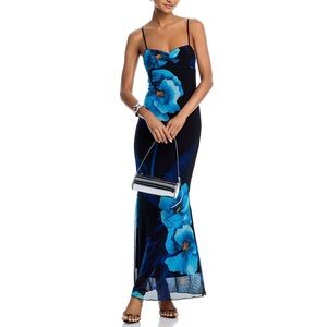 AQUA Floral Mesh Maxi Dress